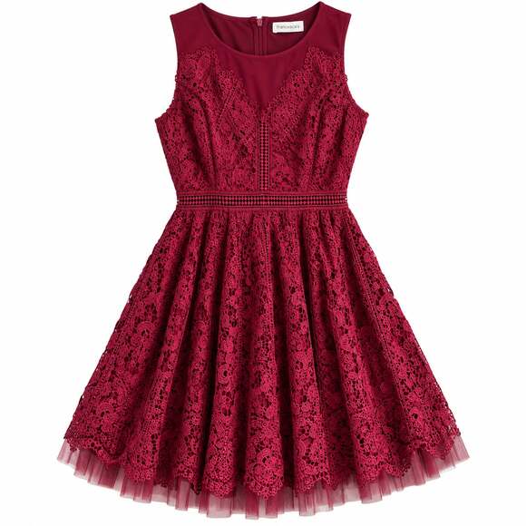 Francesca's Dresses & Skirts - Francesca's Burgundy Floral Lace Fit & Flare Cocktail Dress Size L